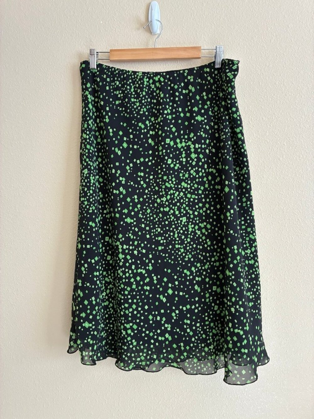 Vintage Dressbarn Women's Black Green Geometric Print Midi Skirt Size 18/20